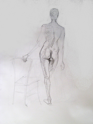 Female Back with Chair , Graphite on Paper