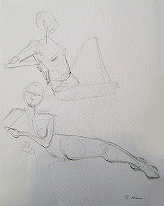 Two Females Reclining,<br />Two Min. Study , Graphite on Paper