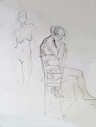 Two Women and Chair,<br />Thirteen Min. Study , Graphite on Paper