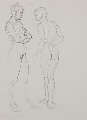 Two Women<br />Standing No. 1 , Graphite on Paper