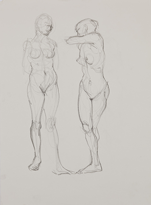 Two Women<br />Standing No. 2 , Graphite on Paper
